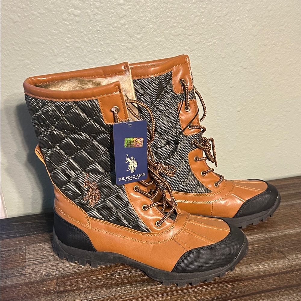 U.S. Polo Assn. Tan and Green Quilted Boots